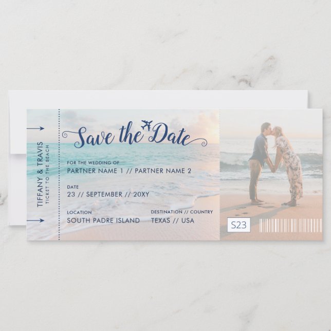 Beach Wedding Save the Date Ticket (Front)