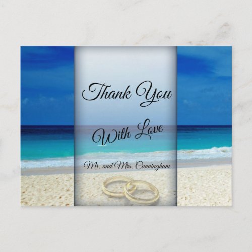 Beach Wedding Scene with Rings Thank You _ Postcard