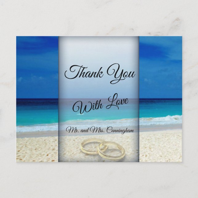 Beach Wedding Scene with Rings Thank You - Postcard (Front)