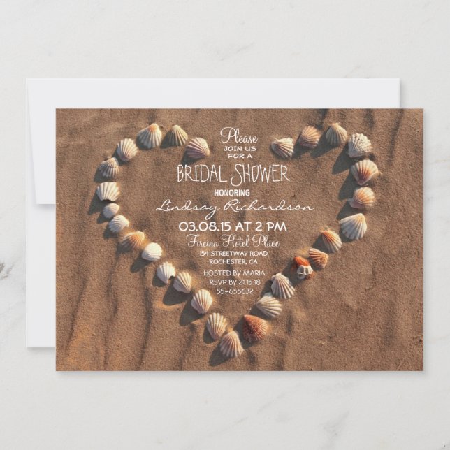 beach wedding sea shells bridal shower invitation (Front)