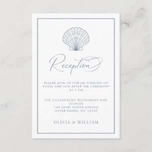 Beach Wedding Seashell Dusty Blue Reception Enclosure Card