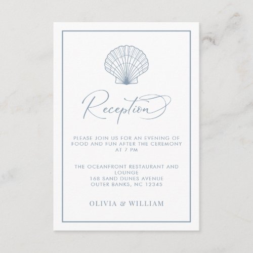 Beach Wedding Seashell Dusty Blue Reception Enclosure Card