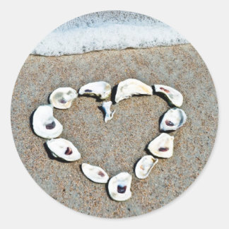 Beach Wedding Seashell Heart Coasters Classic Round Sticker