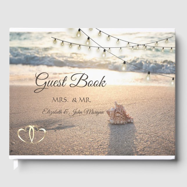 Beach Wedding,Seashell,Light Strings Guest Book (Front)