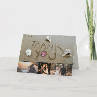 Beach Wedding Seashell photo collage Letterpress Thank You Card