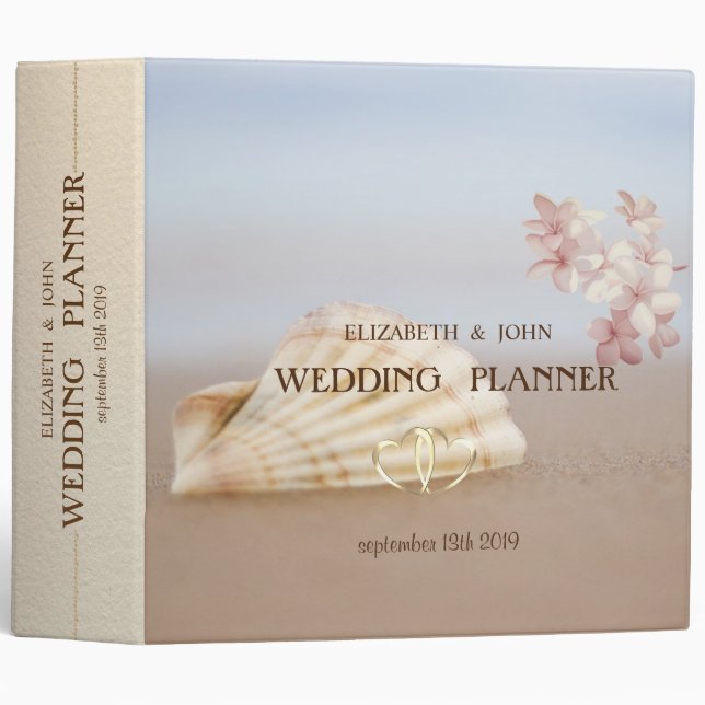 Beach Wedding Seashell, Plumeria 3 Ring Binder (Front/Spine)