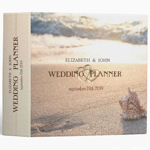 Beach Wedding Seashell Sand Sunset 3 Ring Binder