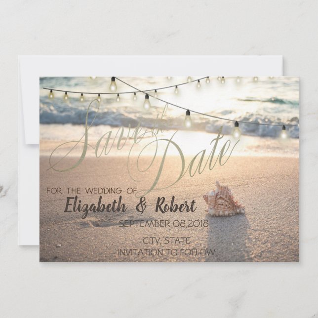 Beach Wedding,Seashell String Light  Save The Date (Front)