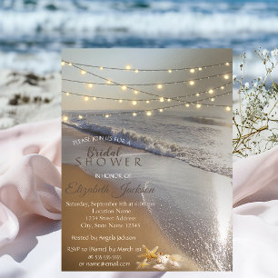 Beach Wedding Seashell String Lights Bridal Shower Invitation