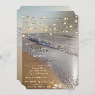 Beach Wedding Seashell String Lights Bridal Shower Invitation