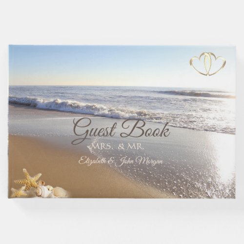 Beach Wedding Seashell String Lights Guest Book