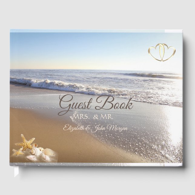 Beach Wedding Seashell String Lights Guest Book (Front)