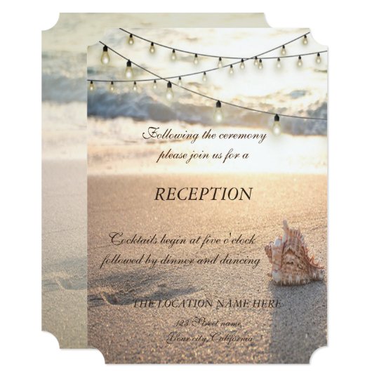 Beach Wedding Seashell String Lights Reception Invitation