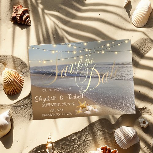 Beach Wedding  Seashell String Lights SaveThe Date Save The Date