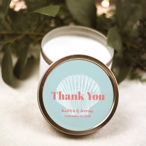 Beach Wedding Seashell Thank You Aqua Coral Pink Classic Round Sticker