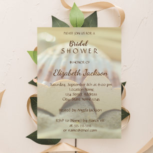 Beach Wedding, ,Seashell,Wood Hearts Bridal Shower Invitation