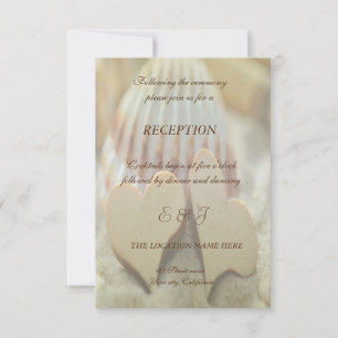 Beach Wedding,,Seashell,Wood Hearts Reception Invitation