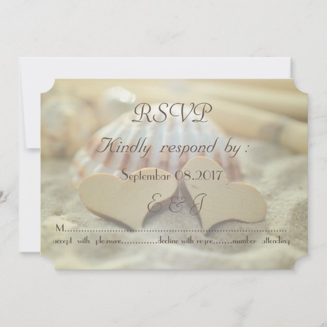 Beach Wedding,Seashell,Wood Hearts   RSVP Invitation (Front)