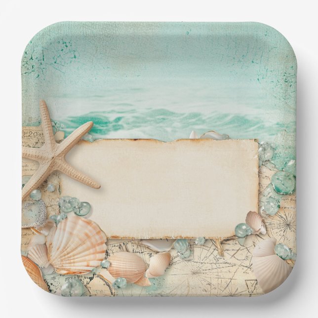 Beach wedding seashells 2 paper plates (Front)