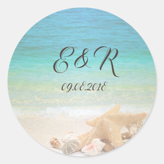 Beach  Wedding Seashells Classic Round Sticker (Front)