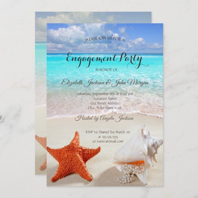 Beach Wedding Seashells  Engagement Invitation (Front/Back)