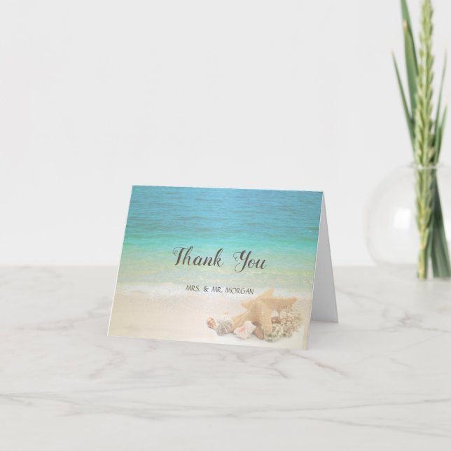 Beach  Wedding Seashells Letterpress Thank You Card (Front)