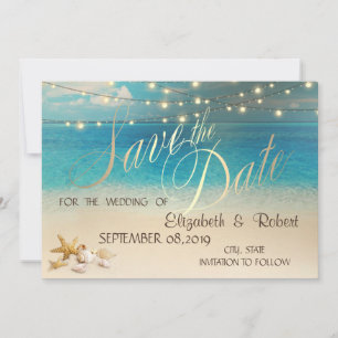 Beach Wedding Seashells Lights Save The Date
