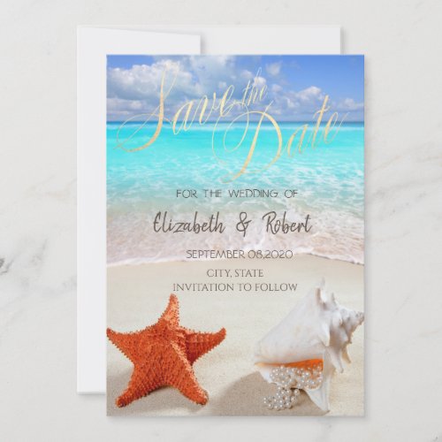 Beach Wedding Seashells Lights Save The Date