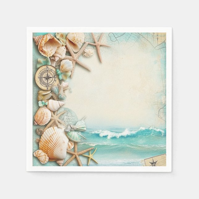 Beach wedding seashells napkins (Front)