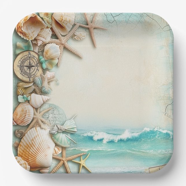 Beach wedding seashells paper plates (Front)