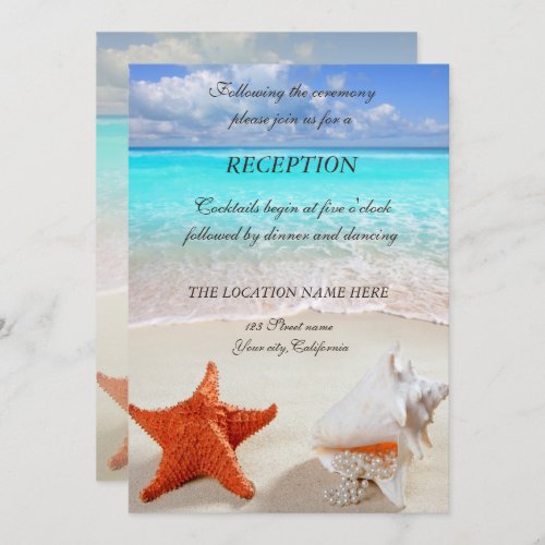 Beach Wedding Seashells  Reception Invitation