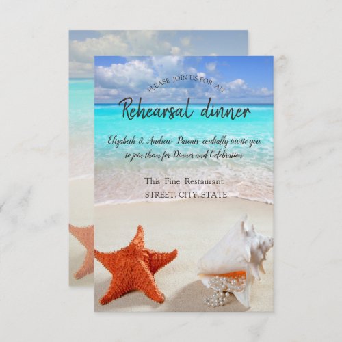 Beach Wedding Seashells Rehearsal Dinner Invitation