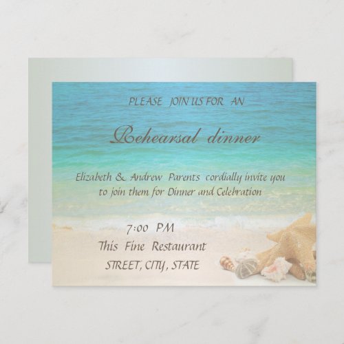 Beach Wedding Seashells  Rehearsal Dinner Invitation