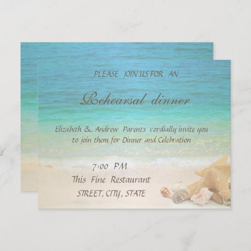 Beach Wedding Seashells  Rehearsal Dinner Invitation