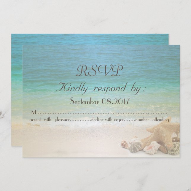 Beach Wedding Seashells  RSVP Invitation (Front/Back)