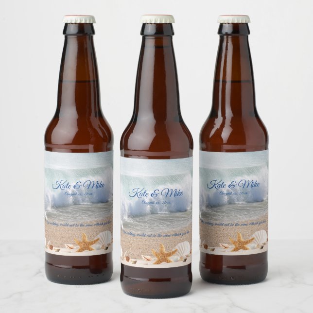 Beach Wedding Seashells Tropical Island Beer Bottle Label (Bottles)