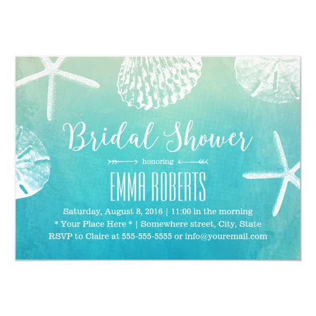 Beach Wedding Seashells Watercolor Bridal Shower Invitation