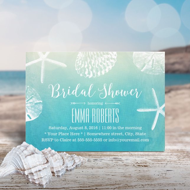 Beach Wedding Seashells Watercolor Bridal Shower Invitation