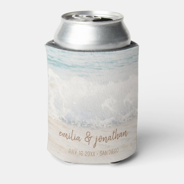 Beach Wedding Seaside/Oceanside Wedding Can Cooler (Can Back)