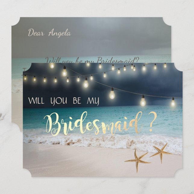 Beach Wedding Seastars  Lights Bridesmaid Card (Front/Back)