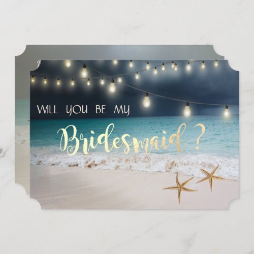 Beach Wedding Seastars  Lights Bridesmaid Card