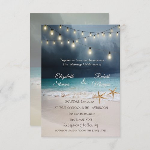 Beach Wedding Seastars String Lights Invitation