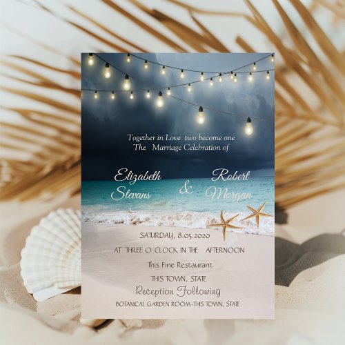 Beach Wedding Seastars String Lights Invitation