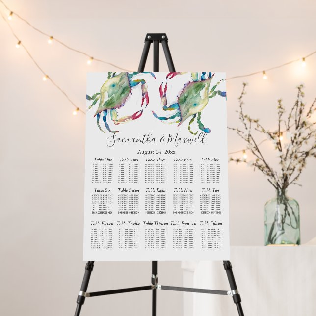 Beach Wedding Seating Chart Blue Crab Foam Board (In Situ (Stand))