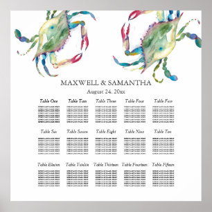 Beach Wedding SEATING CHART, Blue Crab Poster
