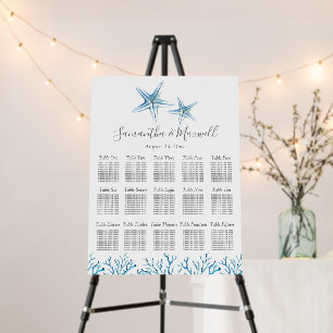 Beach Wedding Seating Chart Blue Starfish Coral Foam Board