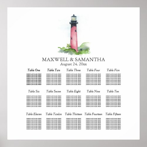 Beach Wedding SEATING CHART Lighthouse