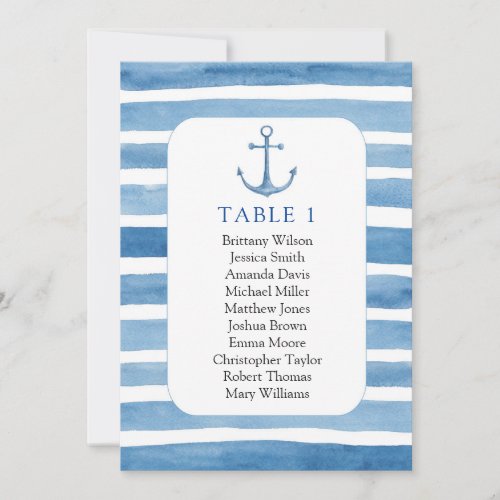 Beach wedding seating chart Nautical blue anchor Invitation