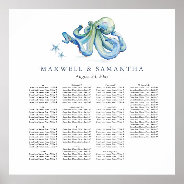 Beach Wedding Seating Chart Templates (Front)