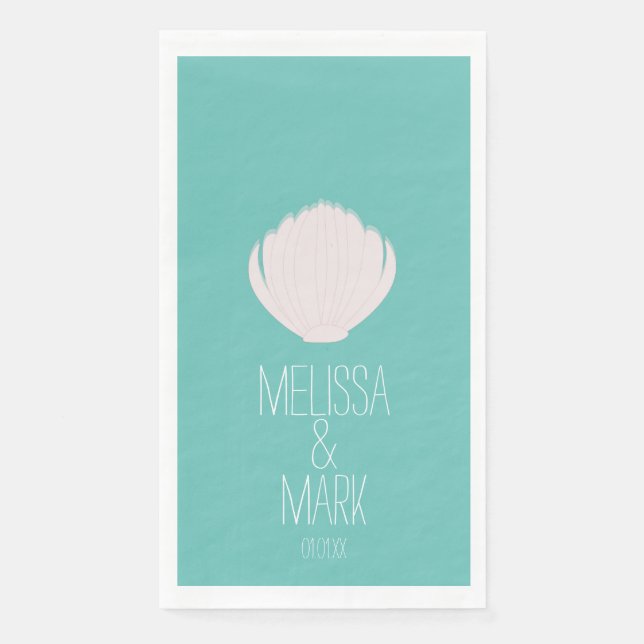 Beach Wedding Shell Couples Name   Paper Guest Towels (Front)